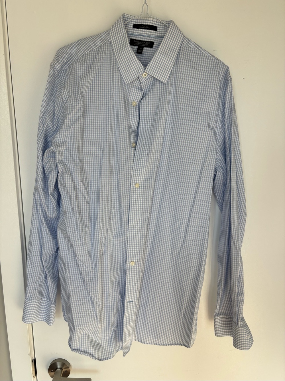 Banana Republic Men’s L Grant Fit Dress Shirt Navy Gingham Non-Iron